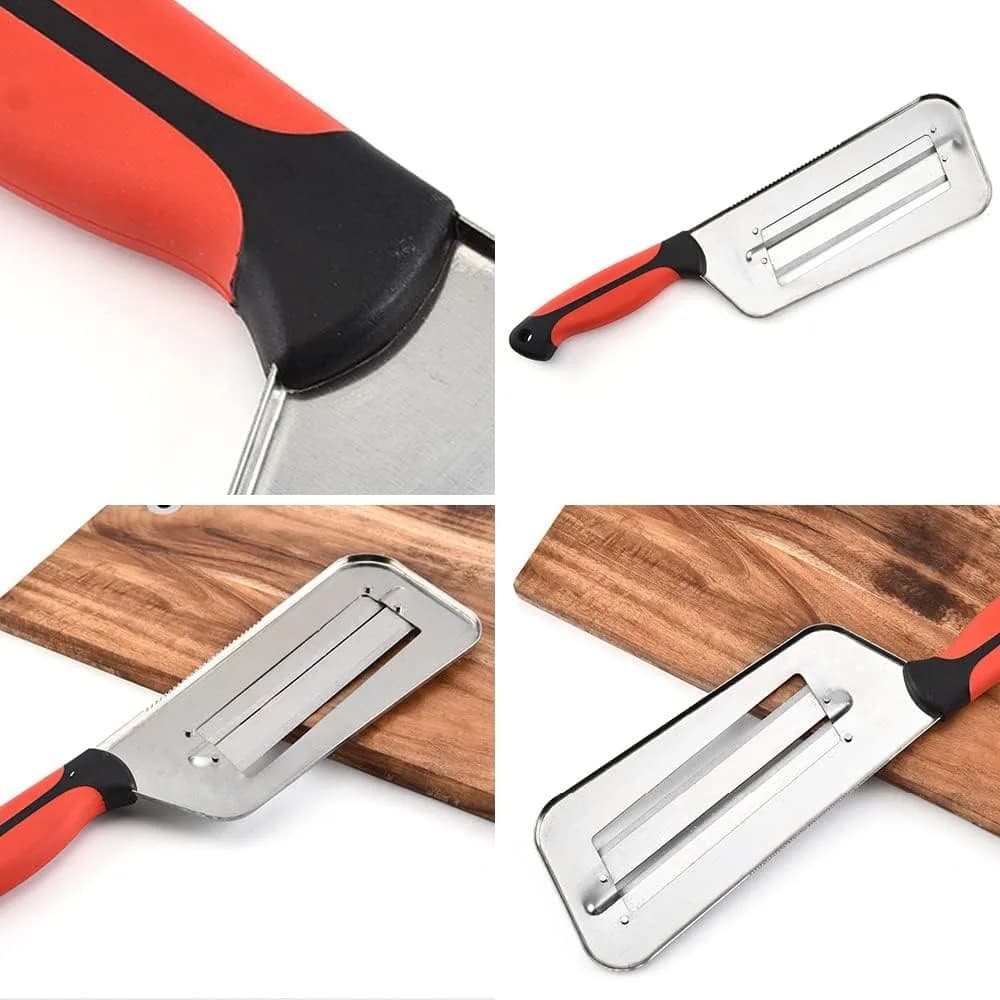 Double Blade Cabbage Chopper Knife – close-up of the handle and the twin blades from four angles